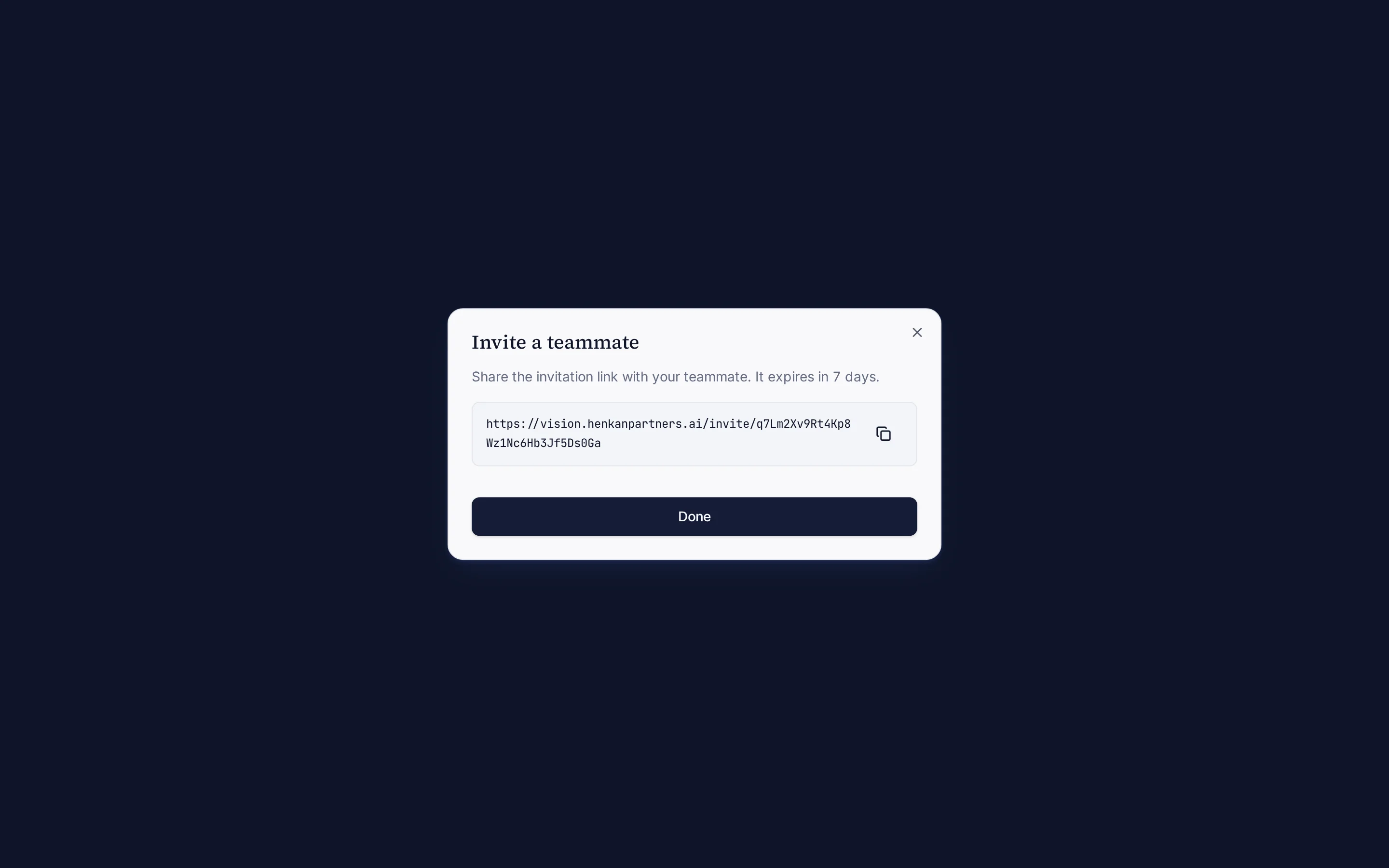 The invitation link, ready to share.